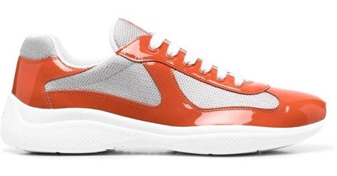 orange and white prada sneakers|prada leather sneakers women's.